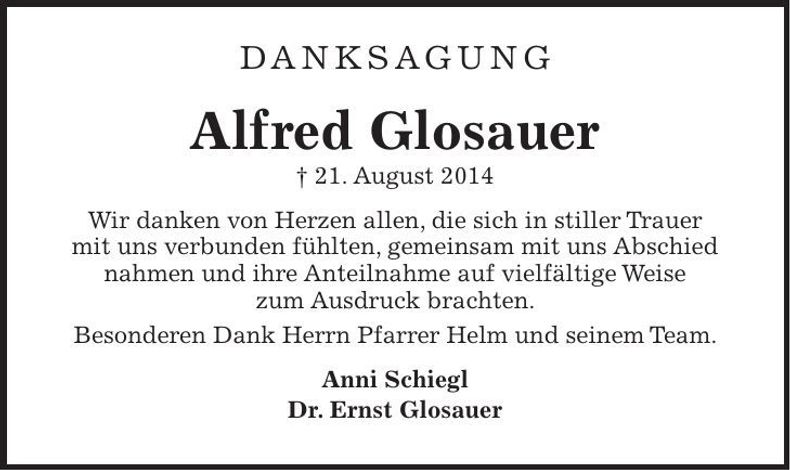 Traueranzeige Alfred Glosauer