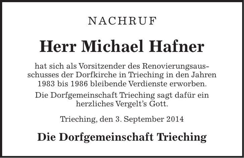 Traueranzeige Michael Hafner