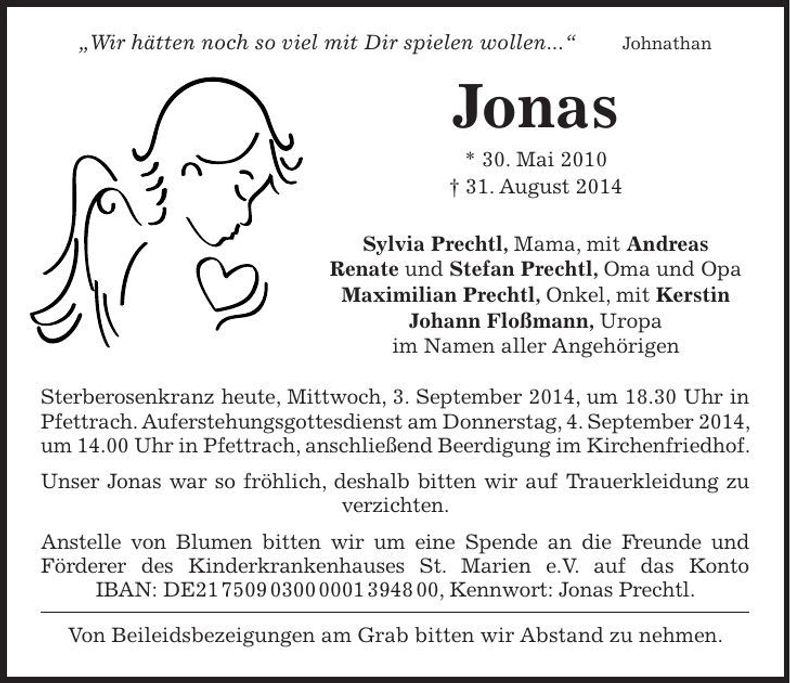 Traueranzeige Jonas Prechtl