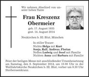 Traueranzeige Kreszenz Obermeier