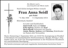 Traueranzeige Anna Seidl