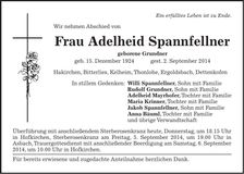 Traueranzeige Adelheit Spannfellner