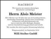 Traueranzeige Alois Meister