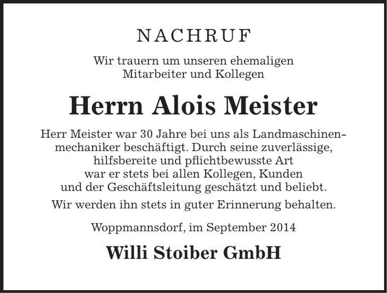 Traueranzeige Alois Meister