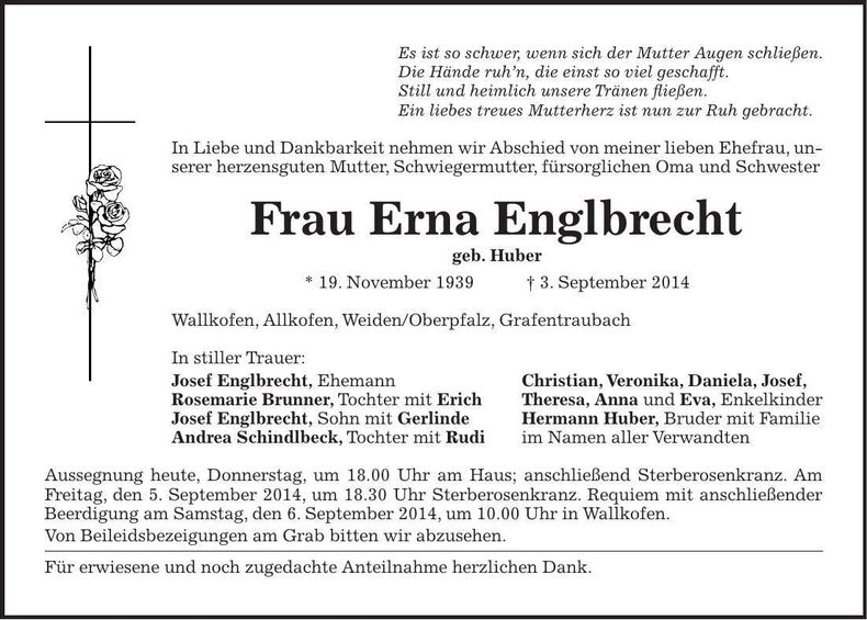 Traueranzeige Erna Englbrecht