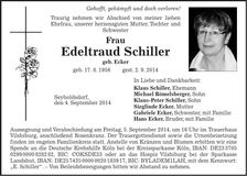 Traueranzeige Edeltraud Schiller