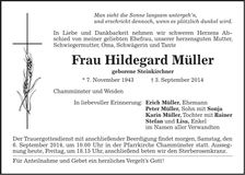 Traueranzeige Hildegard Müller