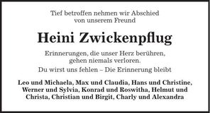 Traueranzeige Heini Zwickenpflug