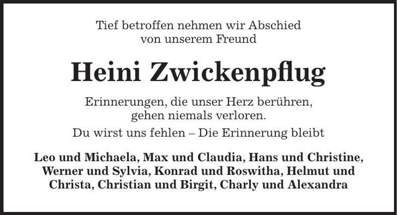 Traueranzeige Heini Zwickenpflug