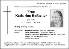 Traueranzeige Katharina Hofstetter