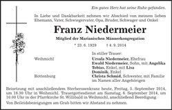 Traueranzeige Franz Niedermeier