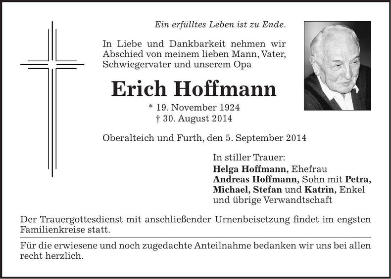 Traueranzeige Erich Hoffmann