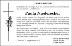 Traueranzeige Paula Niederecker