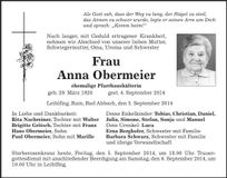 Traueranzeige Anna Obermeier