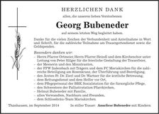 Traueranzeige Georg Bubeneder
