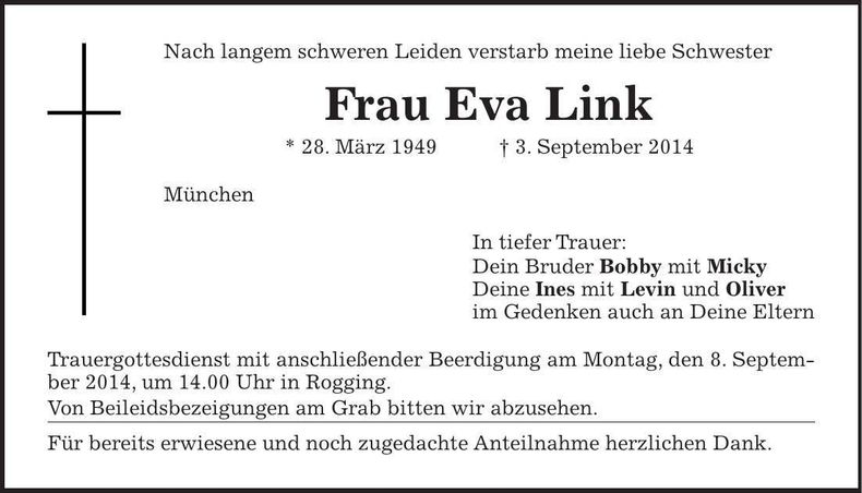 Traueranzeige Eva Link