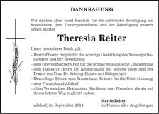 Traueranzeige Theresia Reiter