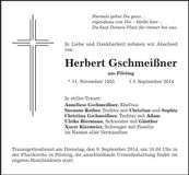 Traueranzeige Herbert Gschmeißner
