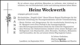 Traueranzeige Heinz Weckwerth