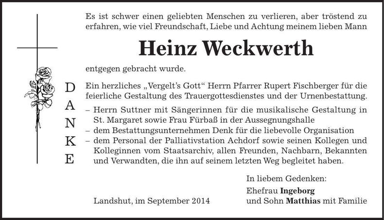 Traueranzeige Heinz Weckwerth