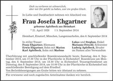 Traueranzeige Josefa Ehgartner