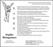 Traueranzeige Sophie Weingartner