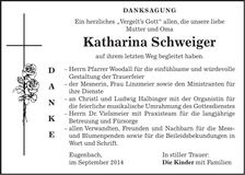 Traueranzeige Katharina Schweiger