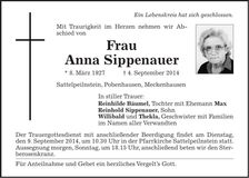 Traueranzeige Anna Sippenauer