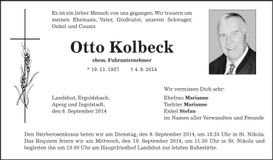 Traueranzeige Otto Kolbeck