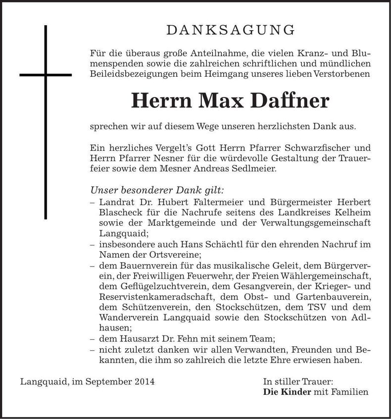 Traueranzeige Max Daffner