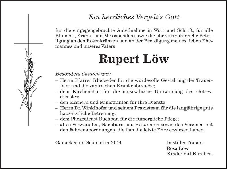 Traueranzeige Rupert Löw