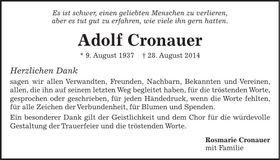 Traueranzeige Adolf Cronauer