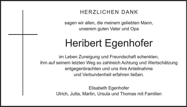 Traueranzeige Heribert Egenhofer