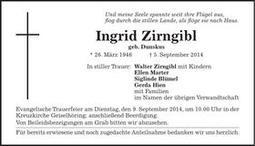 Traueranzeige Ingrid Zirngibl