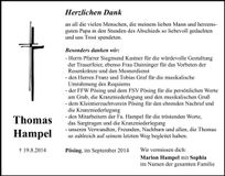 Traueranzeige Thomas Hampel