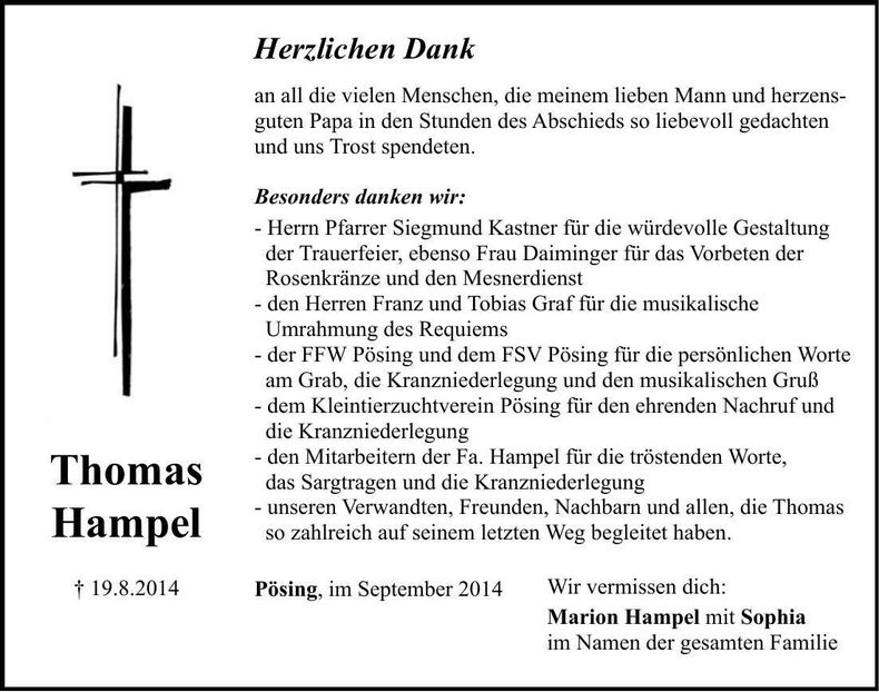 Traueranzeige Thomas Hampel