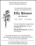 Traueranzeige Elly Rösner