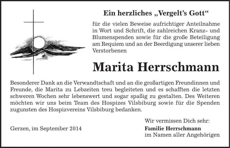 Traueranzeige Marita Herrschmann