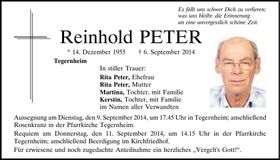 Traueranzeige Reinhold Peter