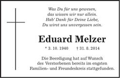 Traueranzeige Eduard Melzer