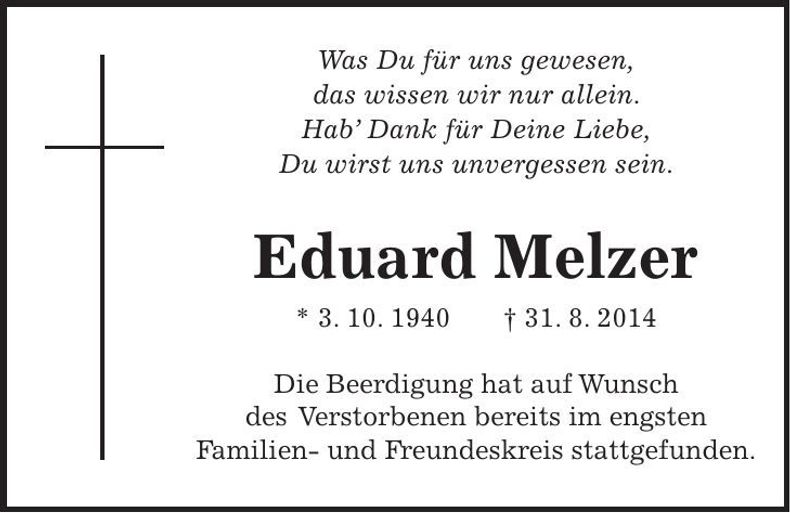 Traueranzeige Eduard Melzer