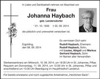 Traueranzeige Johanna Haybach