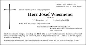 Traueranzeige Josef Wiesmeier