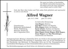 Traueranzeige Alfred Wagner