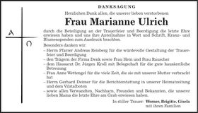 Traueranzeige Marianne Ulrich