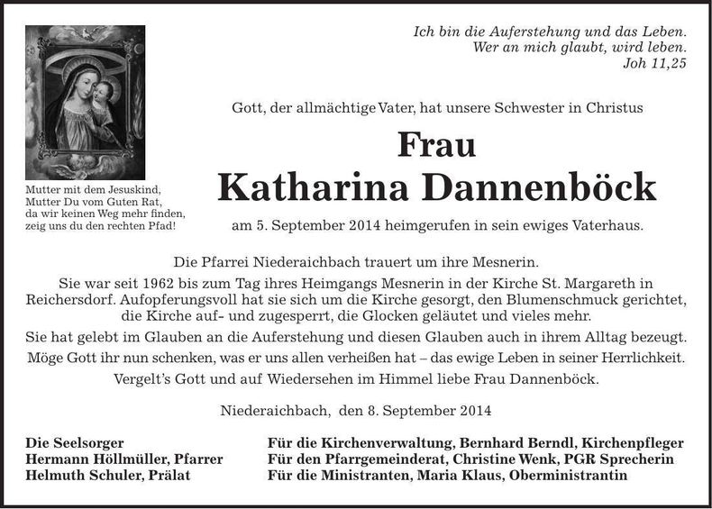 Traueranzeige Katharina Dannenböck