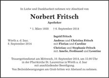 Traueranzeige Norbert Fritsch