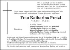 Traueranzeige Katharina Pretzl