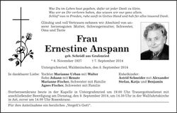 Traueranzeige Ernestine Anspann