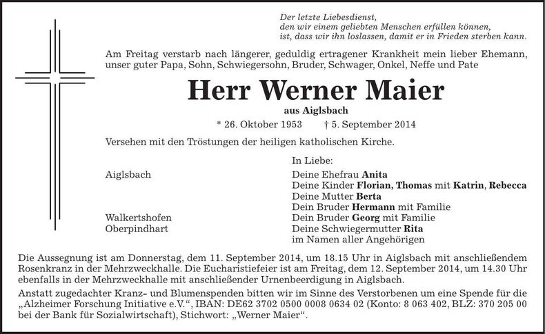 Traueranzeige Werner Maier